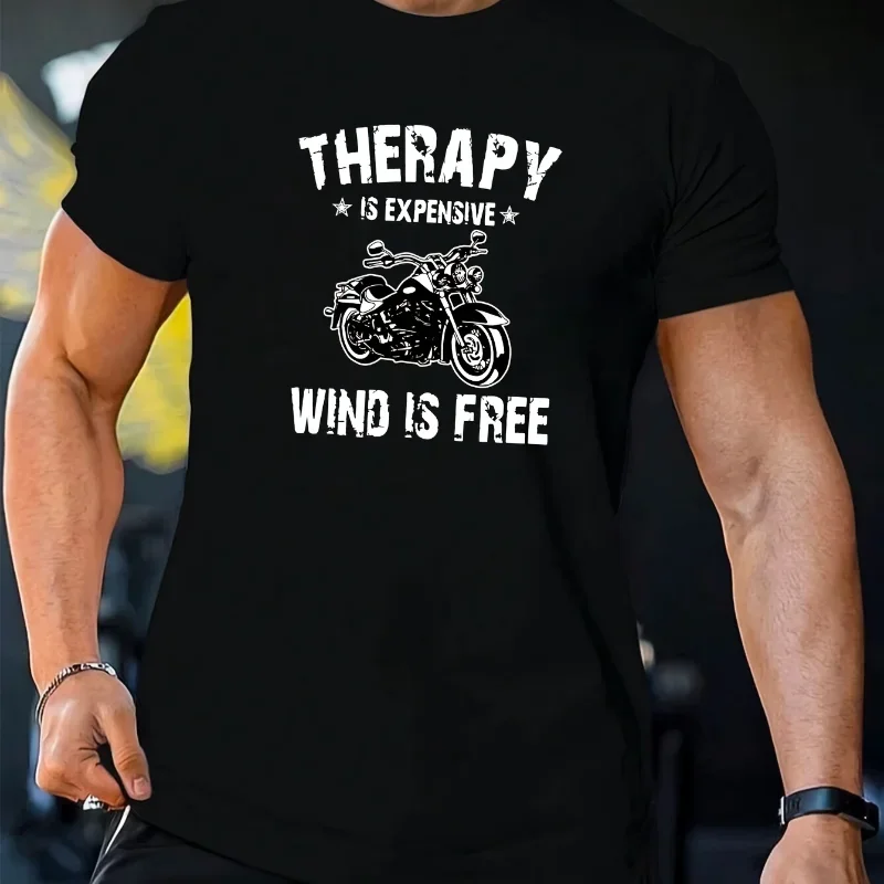 Tee Graphic Print - Męska koszulka z grafiką motocyklową, ultralegkowy,