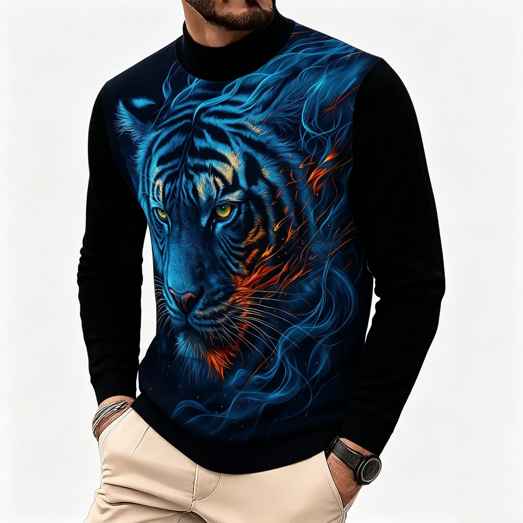 Neonowy Niebieski Płomień Tygr – Tee Graphic Print recenzja i cena