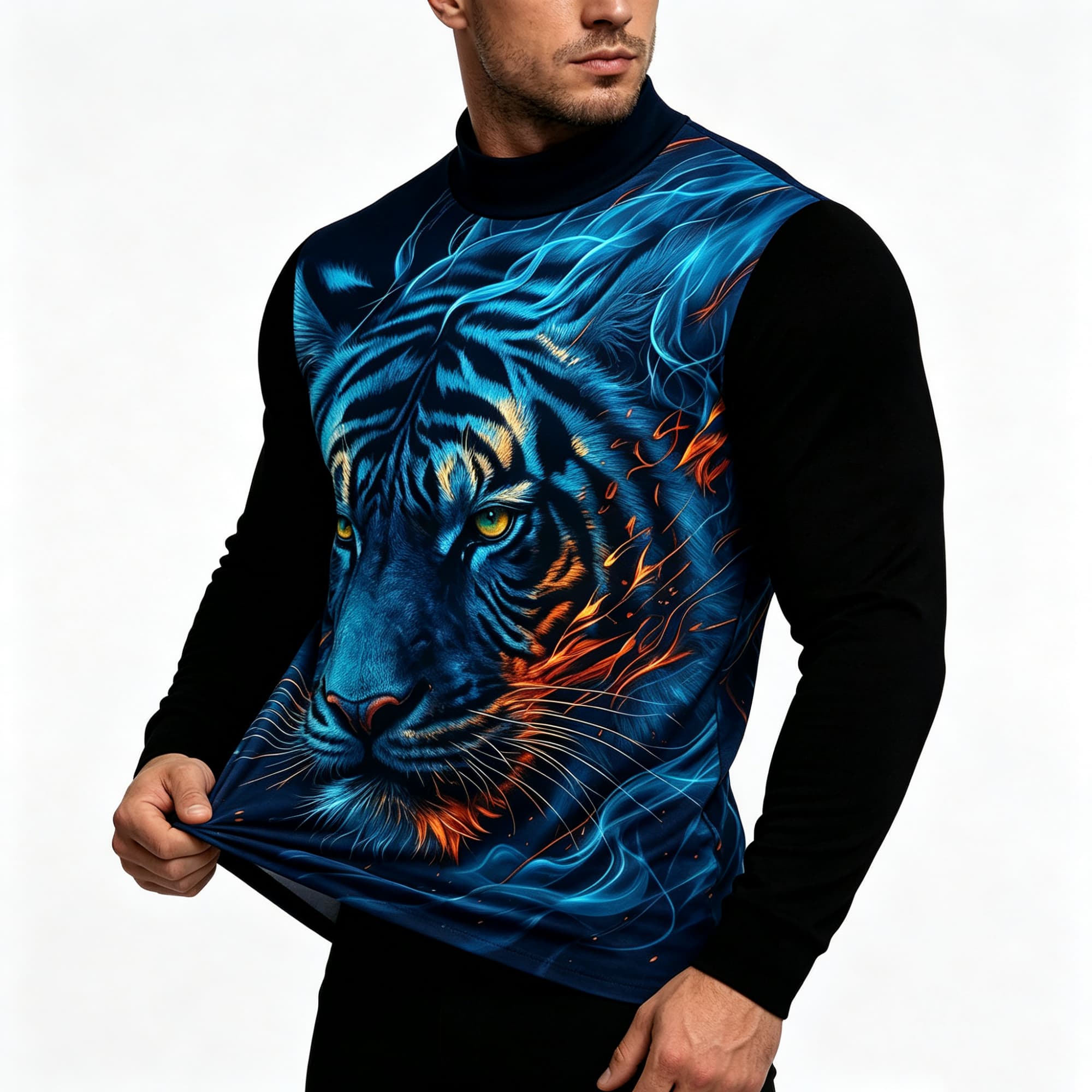 Neonowy Niebieski Płomień Tygr – Tee Graphic Print recenzja i cena